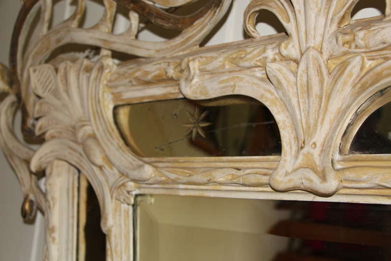 Wood Art Nouveau Mirror With Etched Stars