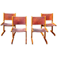 Southwest Style Leather and Wood Chairs Labeled "Artesano"