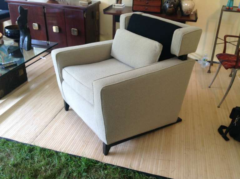 Pair Unusual Sleigh Leg Mid Century Wing Back Chairs