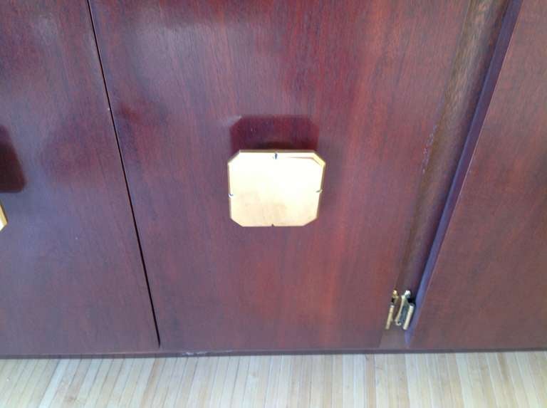 Mahogany 4 Door Cabinet Large Brass Pulls In Good Condition In Palm Springs, CA