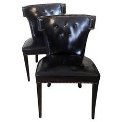 Pair of Black Leather Gentleman’s Chairs