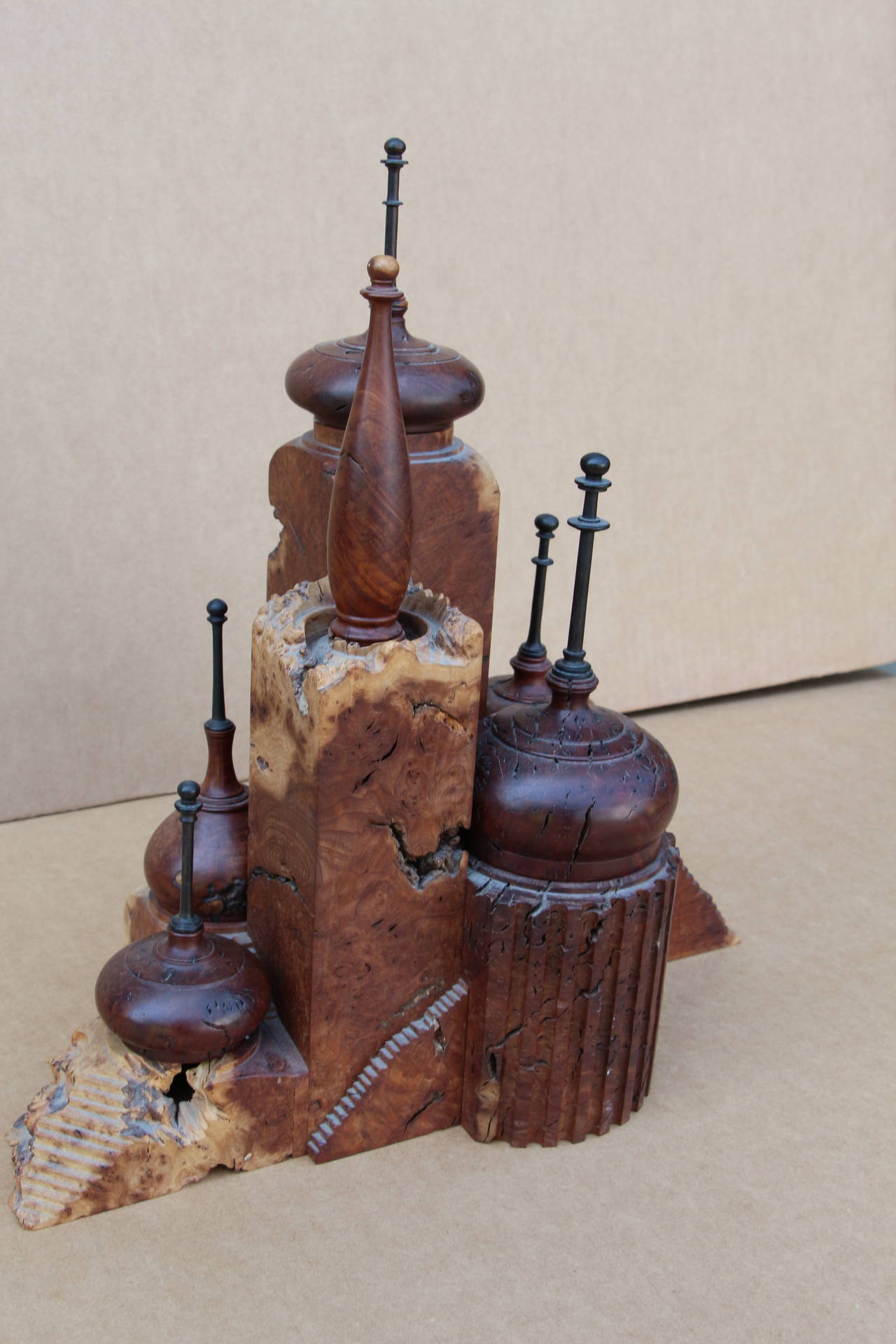 American hand carved Burl Wood Turned Castle