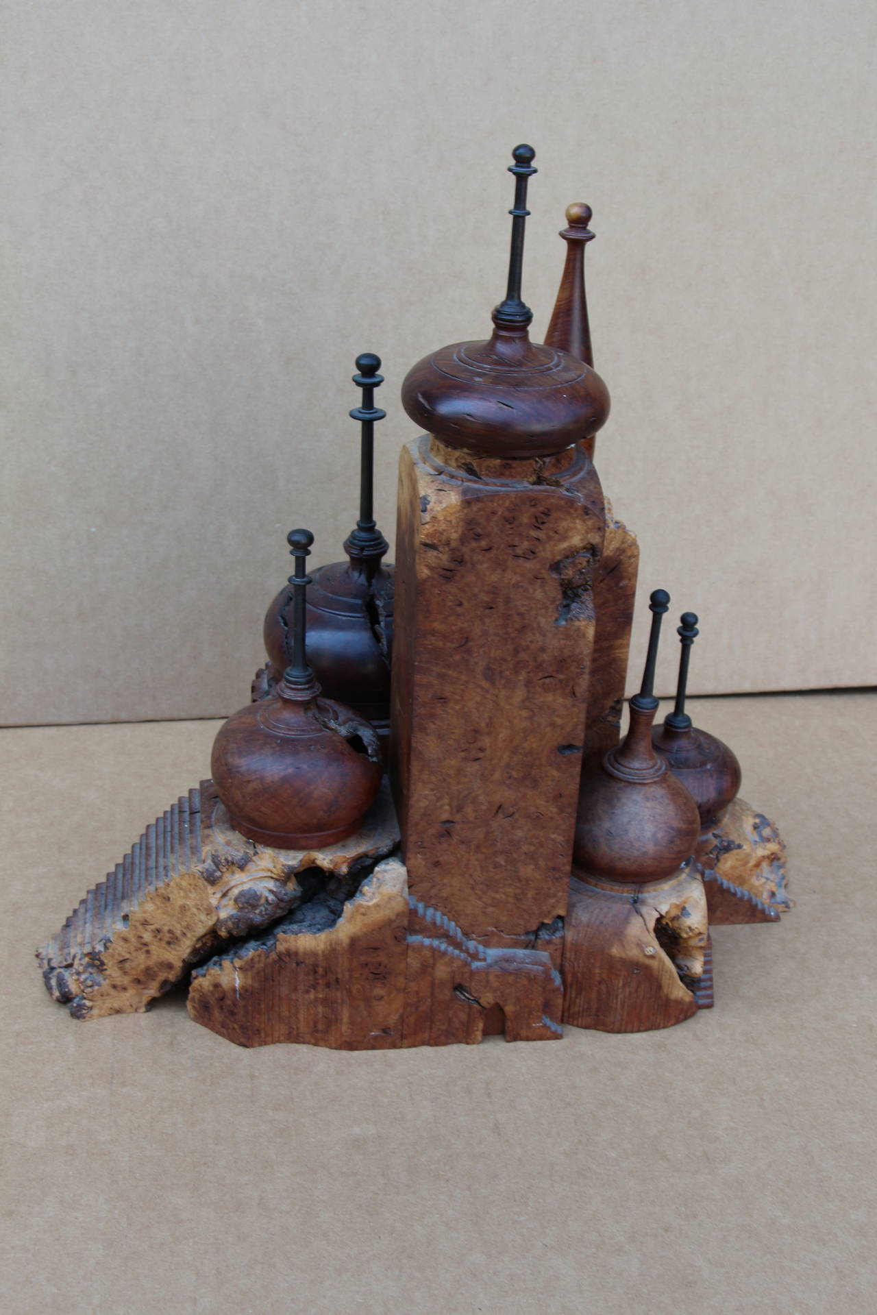 20th Century hand carved Burl Wood Turned Castle