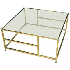 Asymmetrical Brass Coffee Table with Glass Top