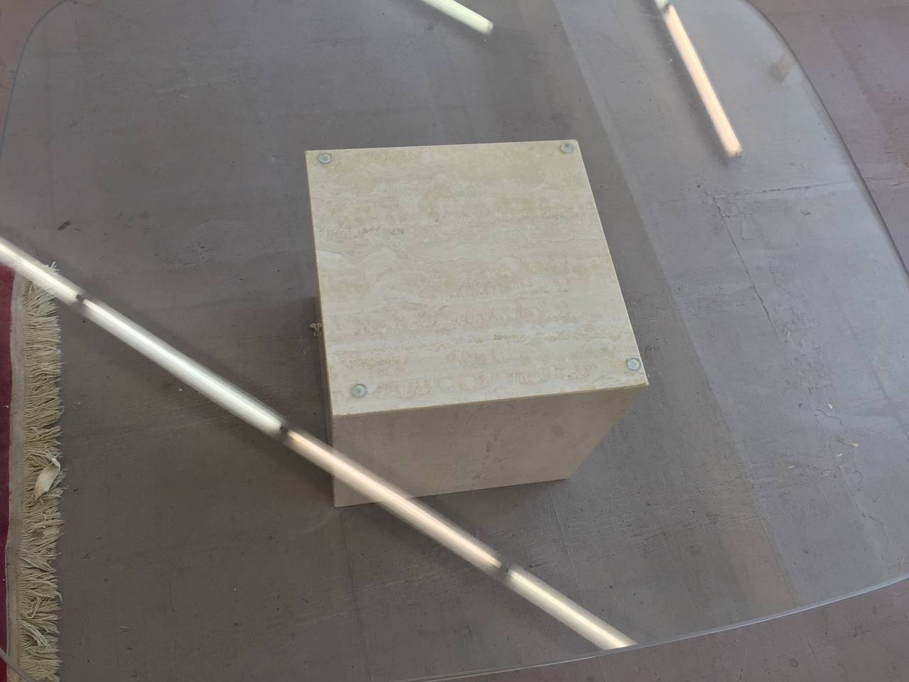 Glass Top Cube Travertine Coffee Tables