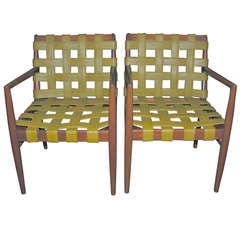 T.H. Robsjohn-Gibbings Armchairs Done in strap leather