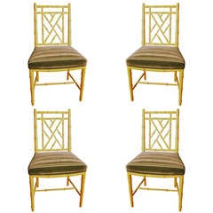 Vintage Set of Four Faux Bamboo Carved Wood Chairs