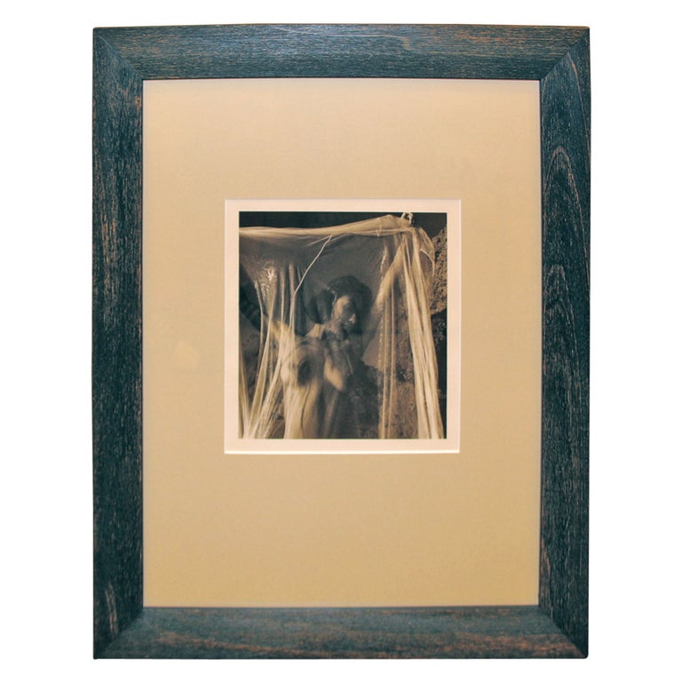 Sepia Toned Photograph of a Nude Woman in Mesh For Sale