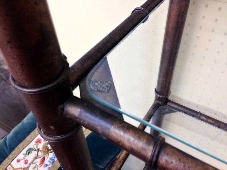 Mid-20th Century Pair of Patinated Metal Faux Bamboo Etageres