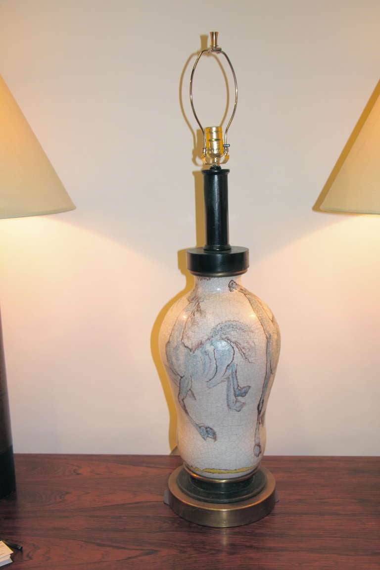 Gambone Styled Horse Motif Ceramic Table Lamp
