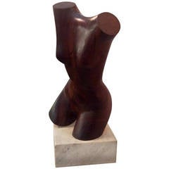 William Sildar Carved Wood, Torso on Marble Base