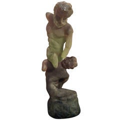 Scavo Handblown Glass Sculpture of Greco Roman Wrestlers after the Vintage