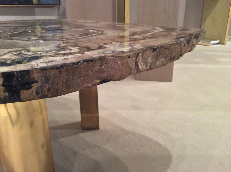 Karl Springer Petrified Wood Table with Brass Legs In Good Condition In Palm Springs, CA