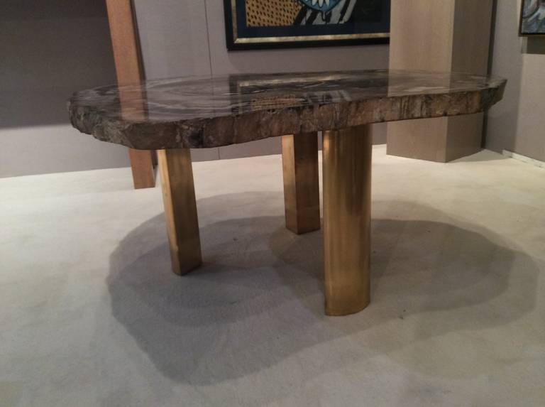Karl Springer Petrified Wood Table with Brass Legs 2