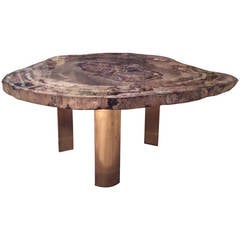 Karl Springer Petrified Wood Table with Brass Legs