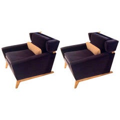Pair of Unusual Sleigh Leg Modernist Wingback Chairs