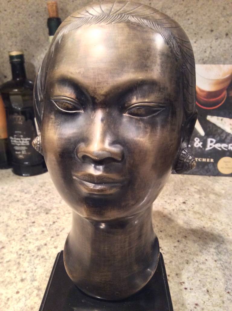 20th Century Marc Laguey Asian Bronze Bust of a Woman For Sale