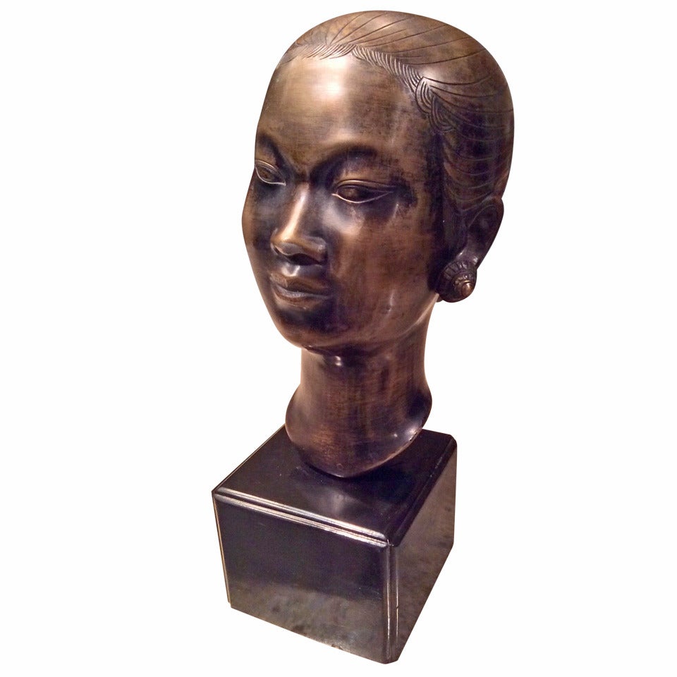 Marc Laguey Asian Bronze Bust of a Woman For Sale