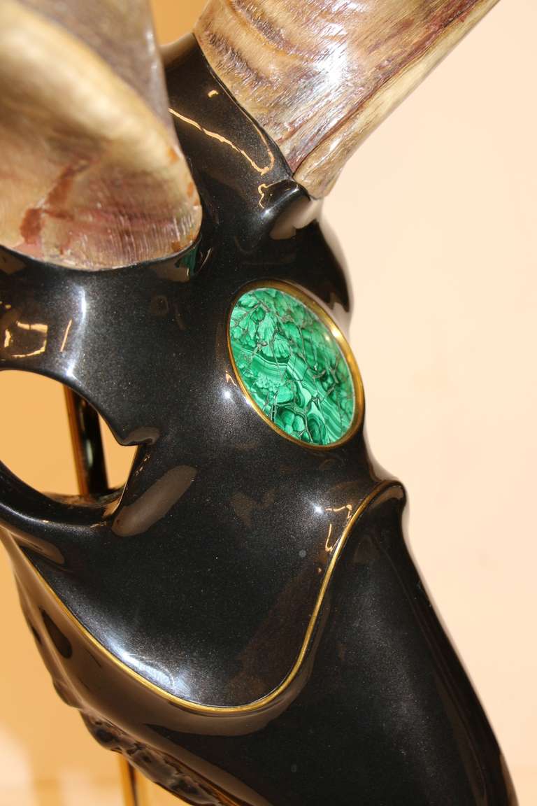Brass Jonson Cornell Ltd Kudu Head with Malachite Inlay