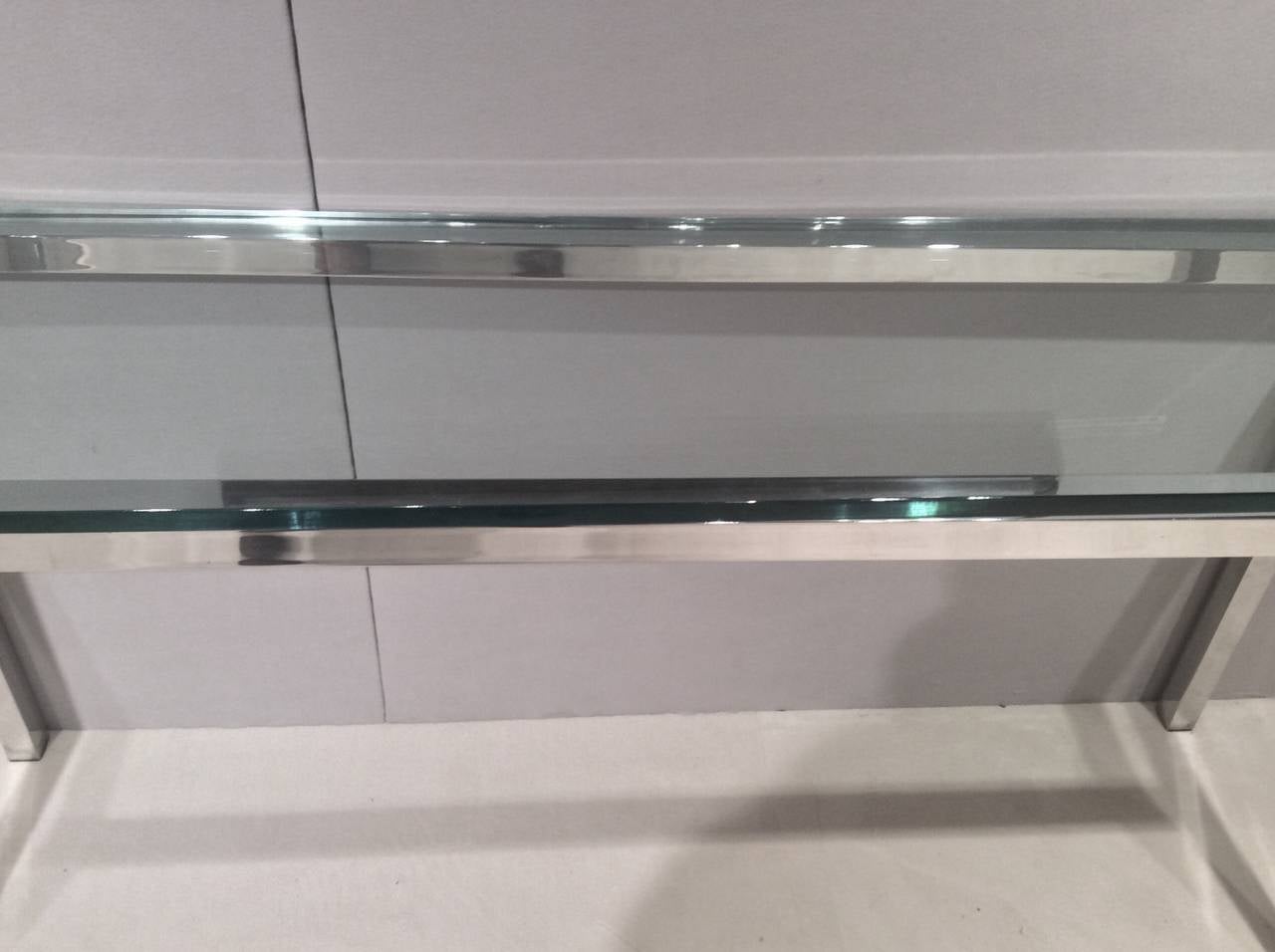 Chromed Steel and Glass Console Table For Sale 1