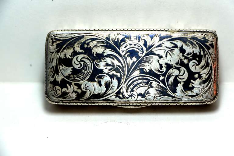Russian 19th Century Silver Niello Pill or Snuff Box 6