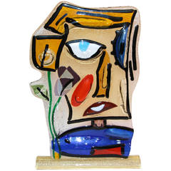 Handblown Signed Whimsical Large Glass Face