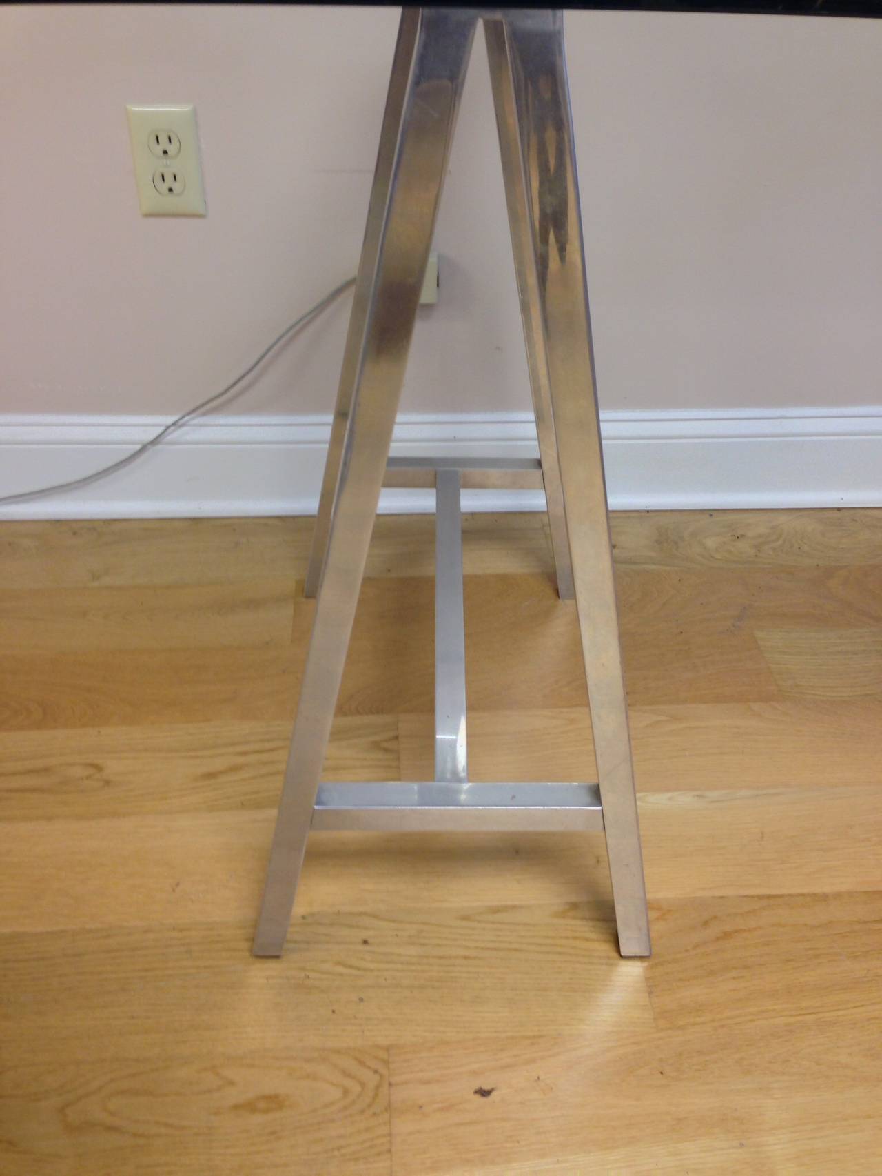 Glass Top Aluminum Saw Horse Leg Table or Desk In Good Condition In Palm Springs, CA