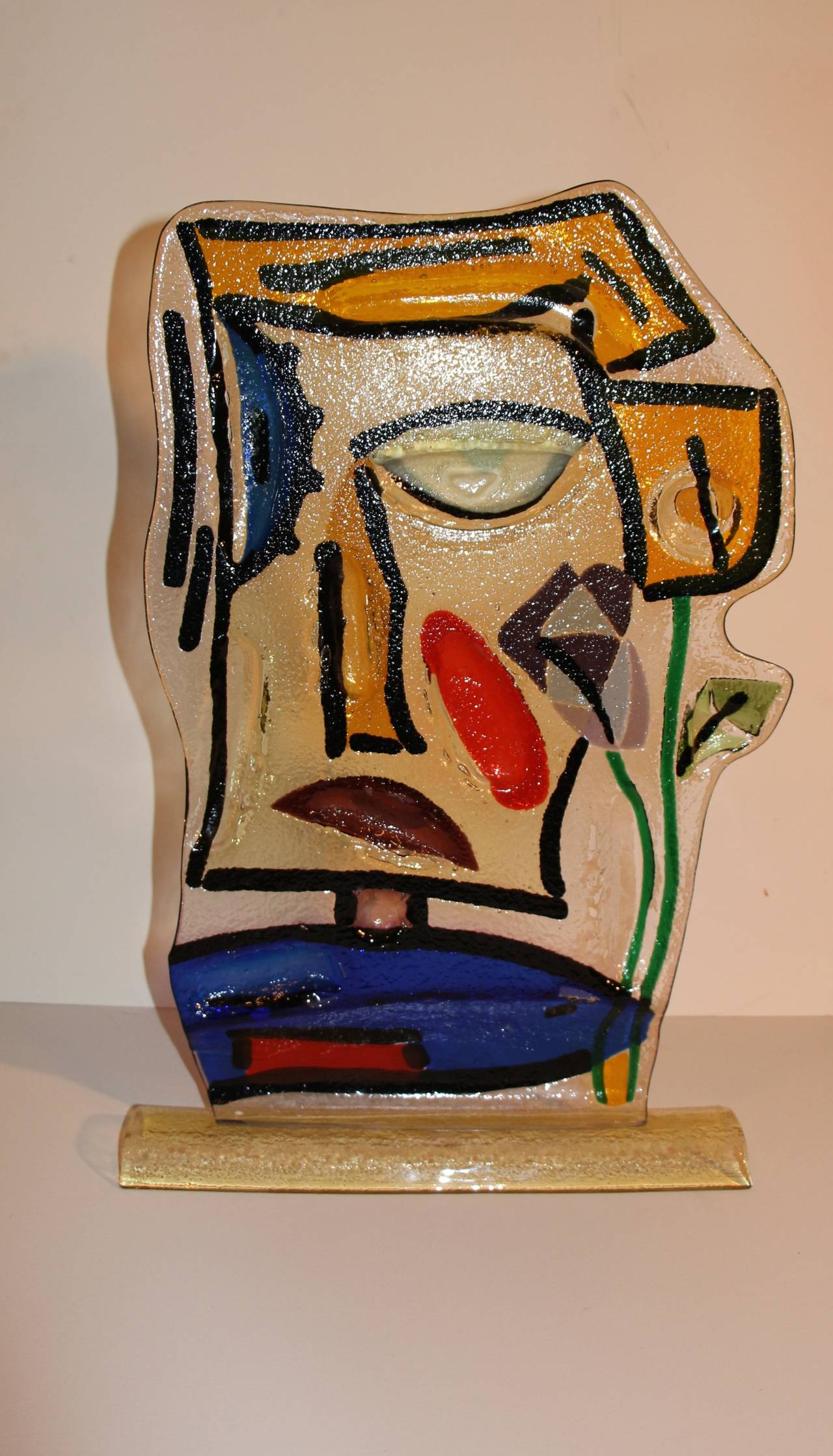 Handblown Signed Whimsical Large Glass Face 1
