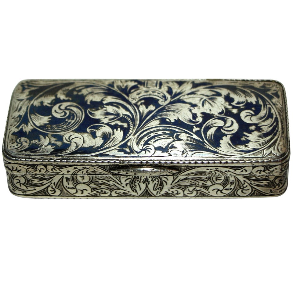 Russian 19th Century Silver Niello Pill or Snuff Box