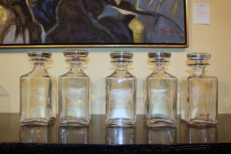 19th Century Hand Blown Liquor Decanters with Etched Labels