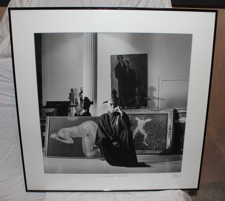 A wonderful black and white photograph of the noted actor Geoffrey Holder by the photographer and graphic artist Lance Evans. This is signed and dated on the matte 