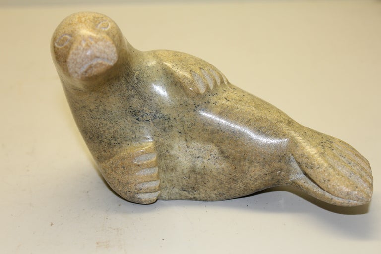 Folk Art Two Eskimo or Inuit Carvings of a Walrus and a Seal
