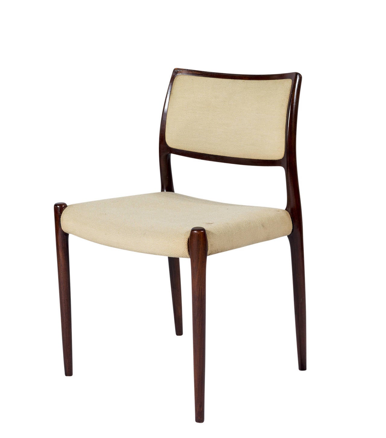 Set of eight rosewood Niels Møller model #80 dining chairs designed in 1968 and
produced by J. L. Moller Mobelfabrik.