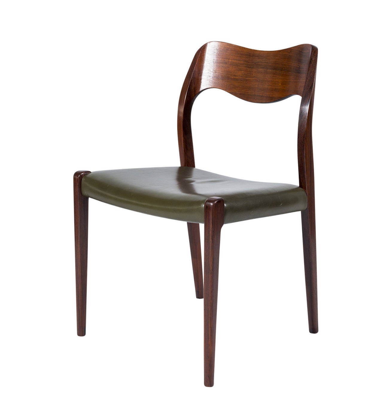 Set of four rosewood Niels Møller model #71 dining chairs designed in 1951 and produced by J. L. Moller Mobelfabrik.