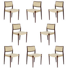 Set of Eight Rosewood Niels Møller Model #80 Dining Chairs