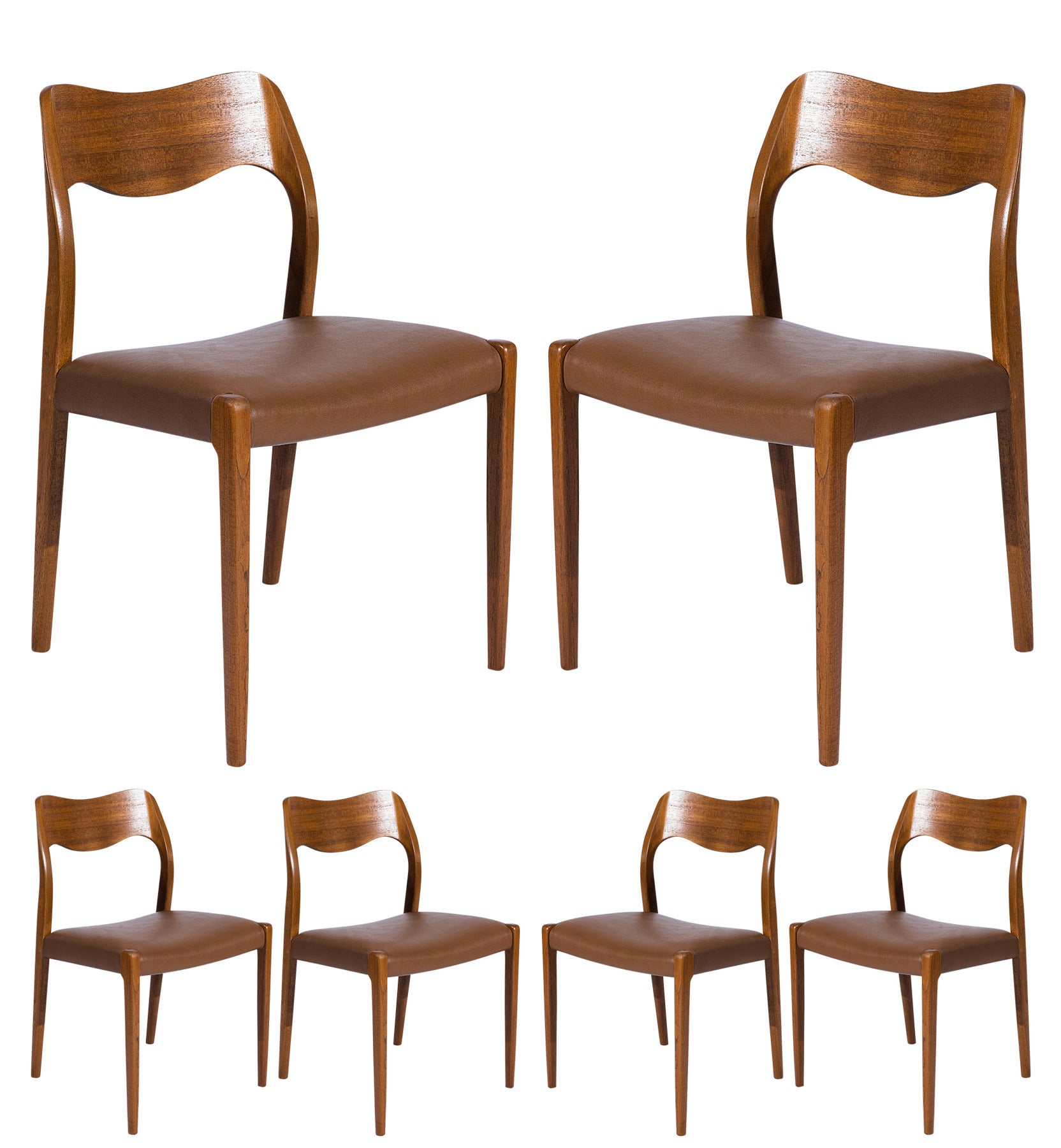 Niels Mller ensemble de six chaises de salle à manger en teck modèle n° 71