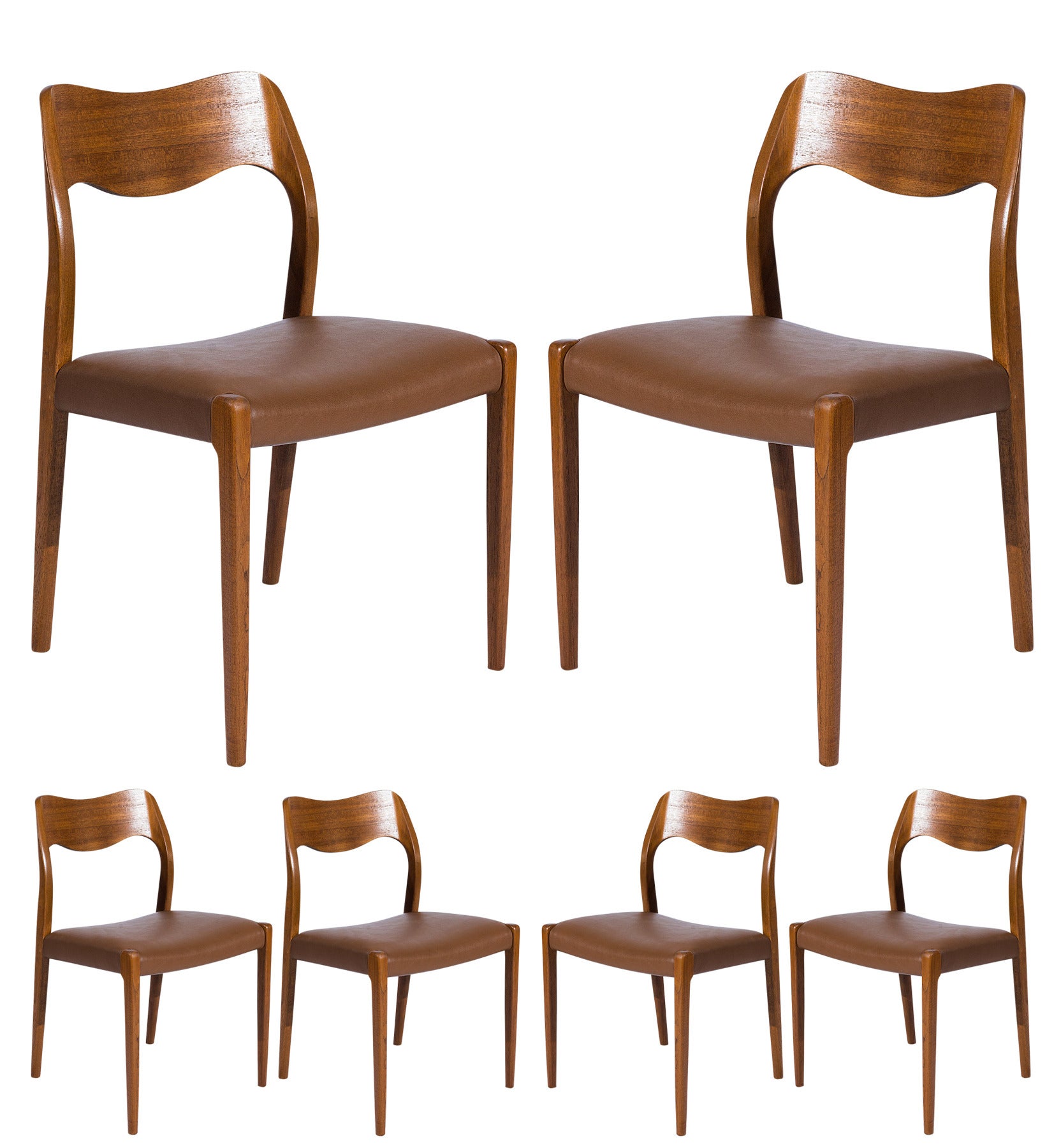 Set of Six Teak Niels Møller Model No. 71 Dining Chairs