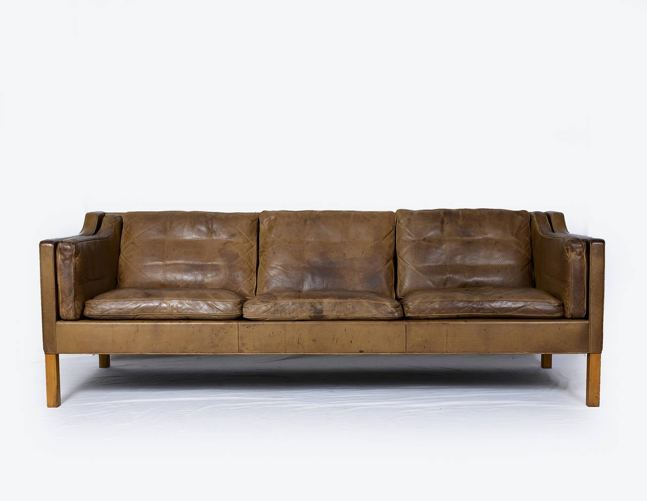 Borge Mogensen model #2213 three-seat sofa designed in 1962 and produced by Fredericia. Nice original leather with nice patina.  Store formerly known as ARTFUL DODGER INC