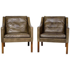 Pair of Børge Mogensen Model #2207 Leather Lounge Chairs