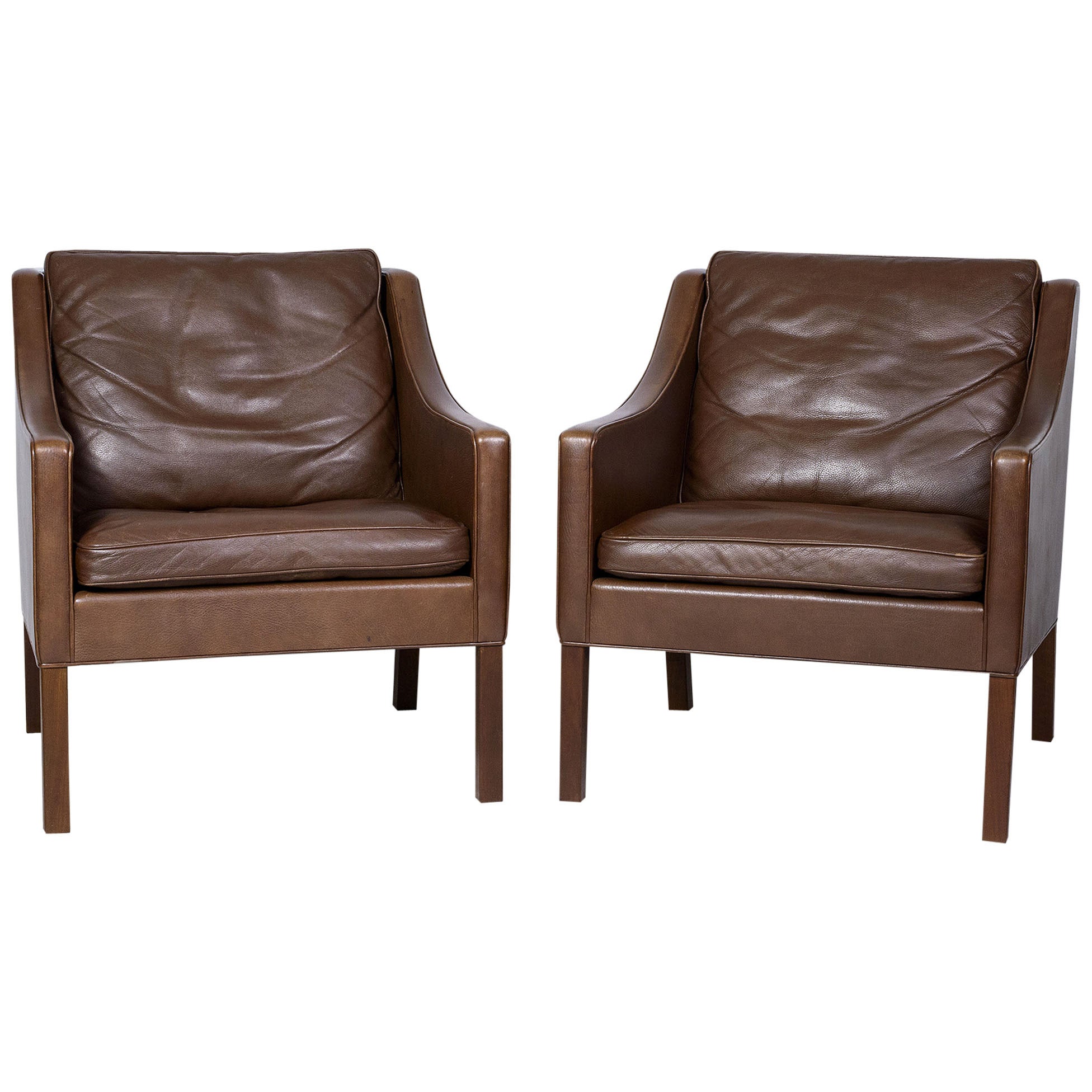 Pair of Borge Mogensen Model #2207 Leather Lounge Chairs