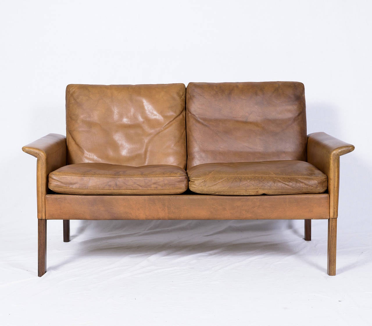 Hans Olsen leather settee designed in 1962 and produced by C. S. Mobler.