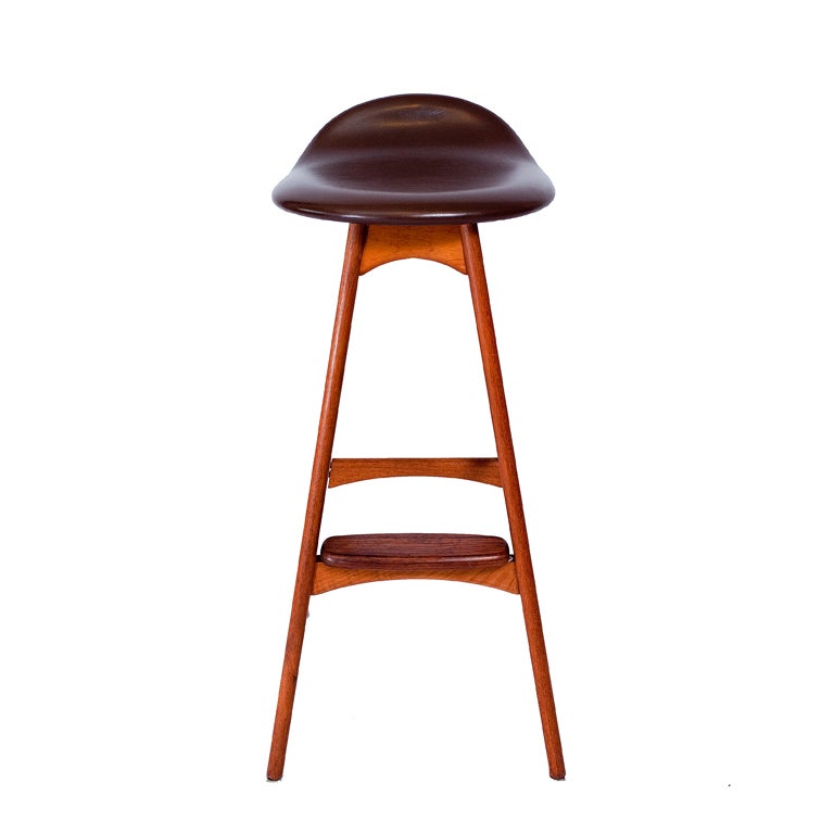 Set of three Erik Buck bar stools produced by Oddense Maskinsnedkeri A/S.  Store formerly known as ARTFUL DODGER INC