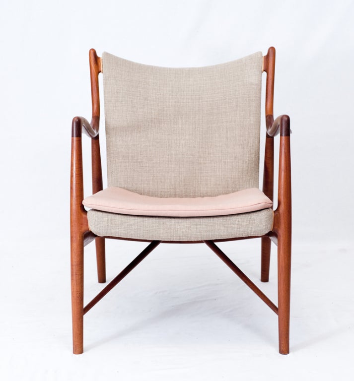 Finn Juhl NV45 Chair.  This Chair is in Excellent Original Condition. Has the Original Upholstery Except For the Seat Cushion. Although Not Signed, This Vintage Teak Chair is Undoubtably From the Niels Vodder Workshop. It was Purchased With a Hans