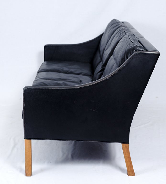 Danish Borge Mogensen Black Leather Sofa