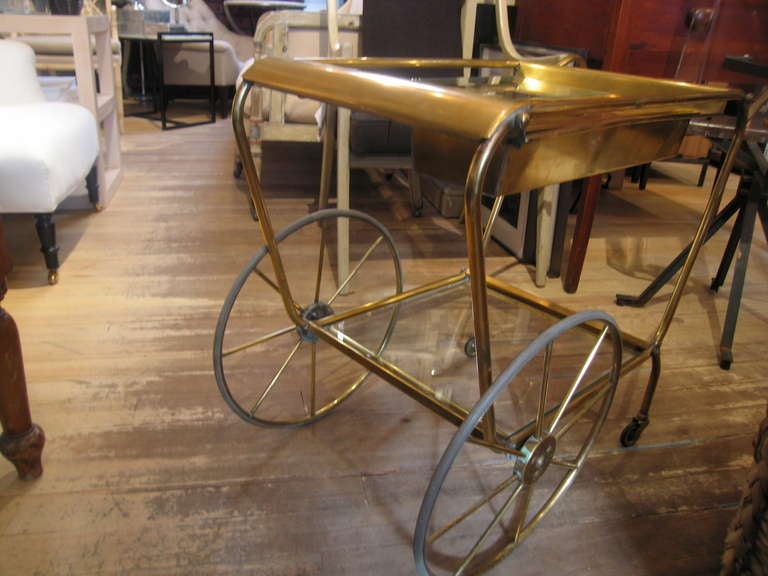 Stylish Vintage Brass Barcart In Good Condition In Sag Harbor, NY