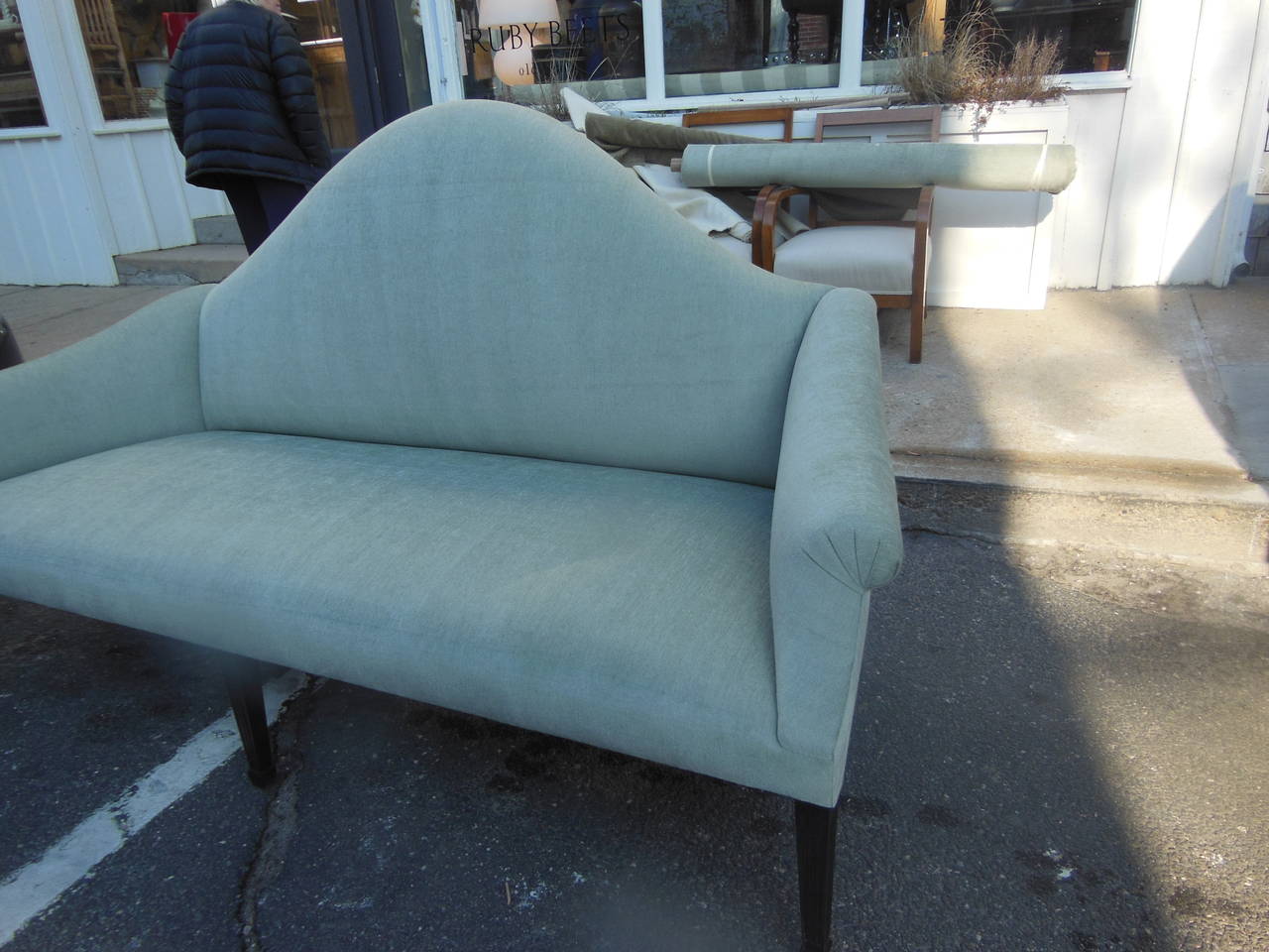 Chenille Grand Camelback Sofa For Sale