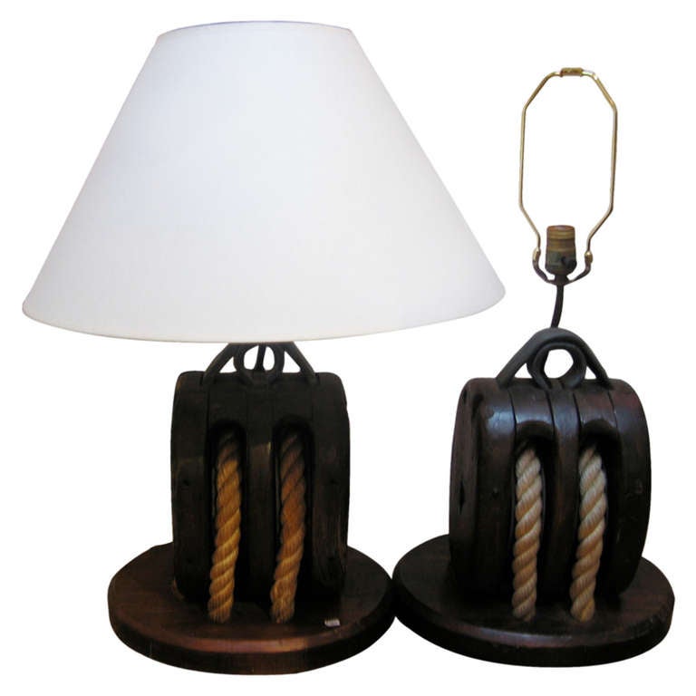 Pair Vintage Block and Tackle Lamps at 1stdibs