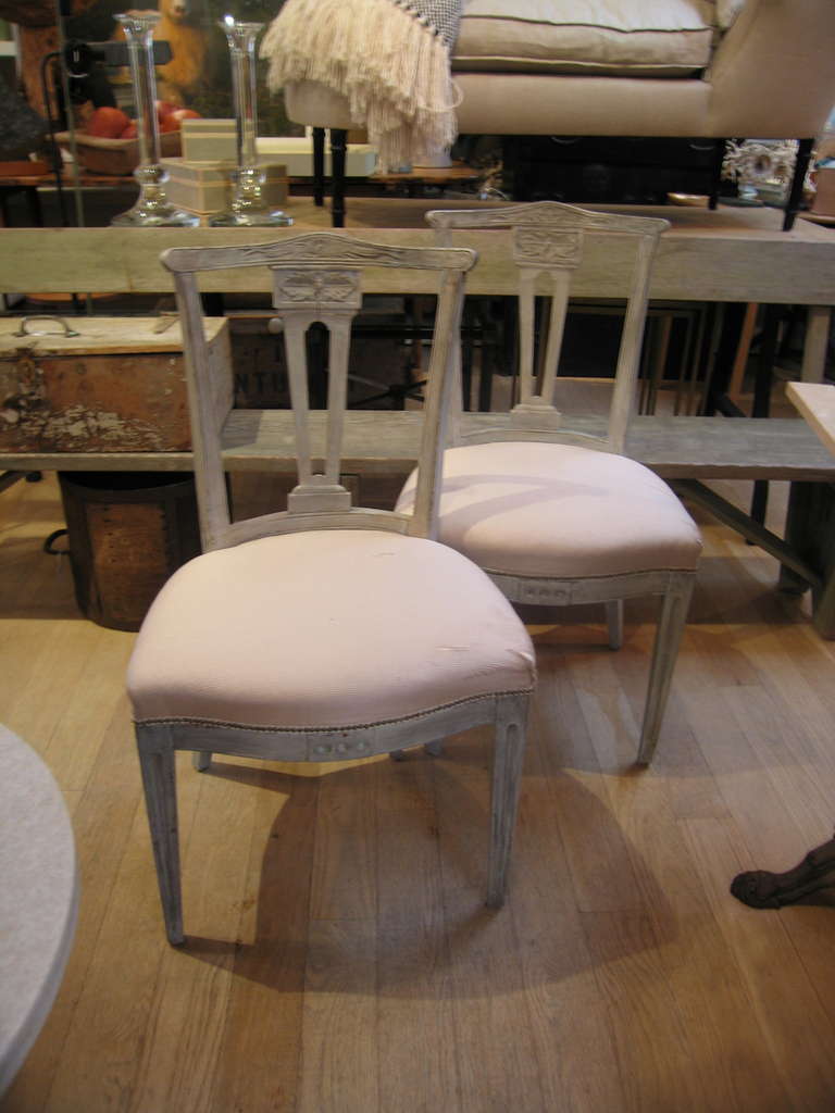 nicely carved vintage swedish chairs in grey paint