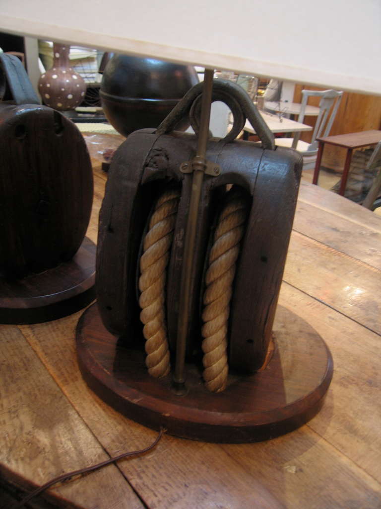 Mid-20th Century Pair Vintage Block and Tackle Lamps