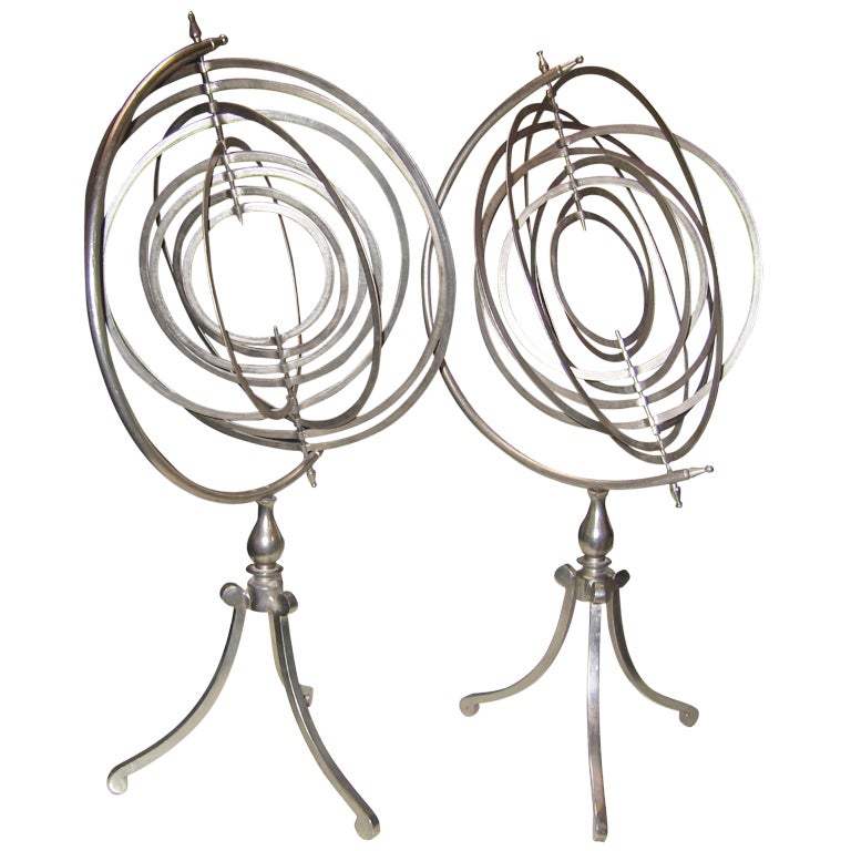 Armillaries Mid Century Pair Steel Armillaries at 1stDibs